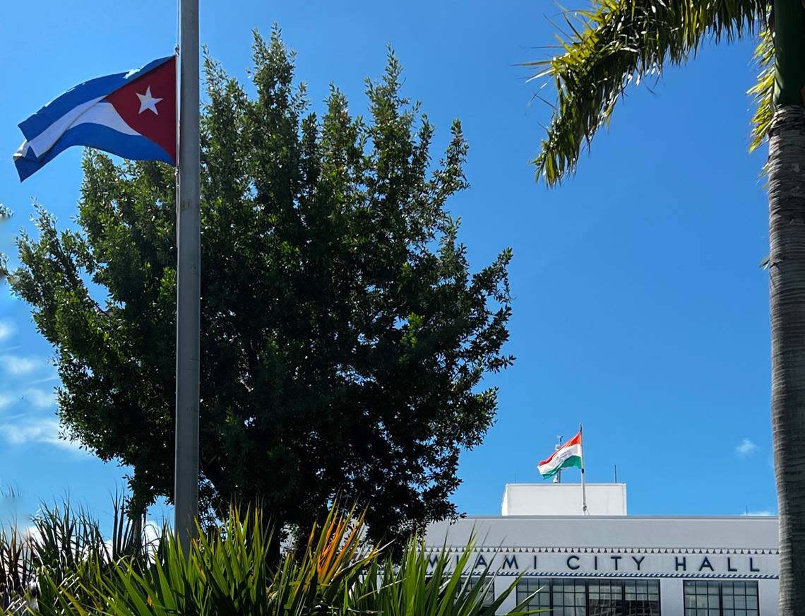 The Cuban flag was raised over Miami City Hall on Monday morning, July 11, 2022, in a ceremony to commemorate the mass protests on the island last year.