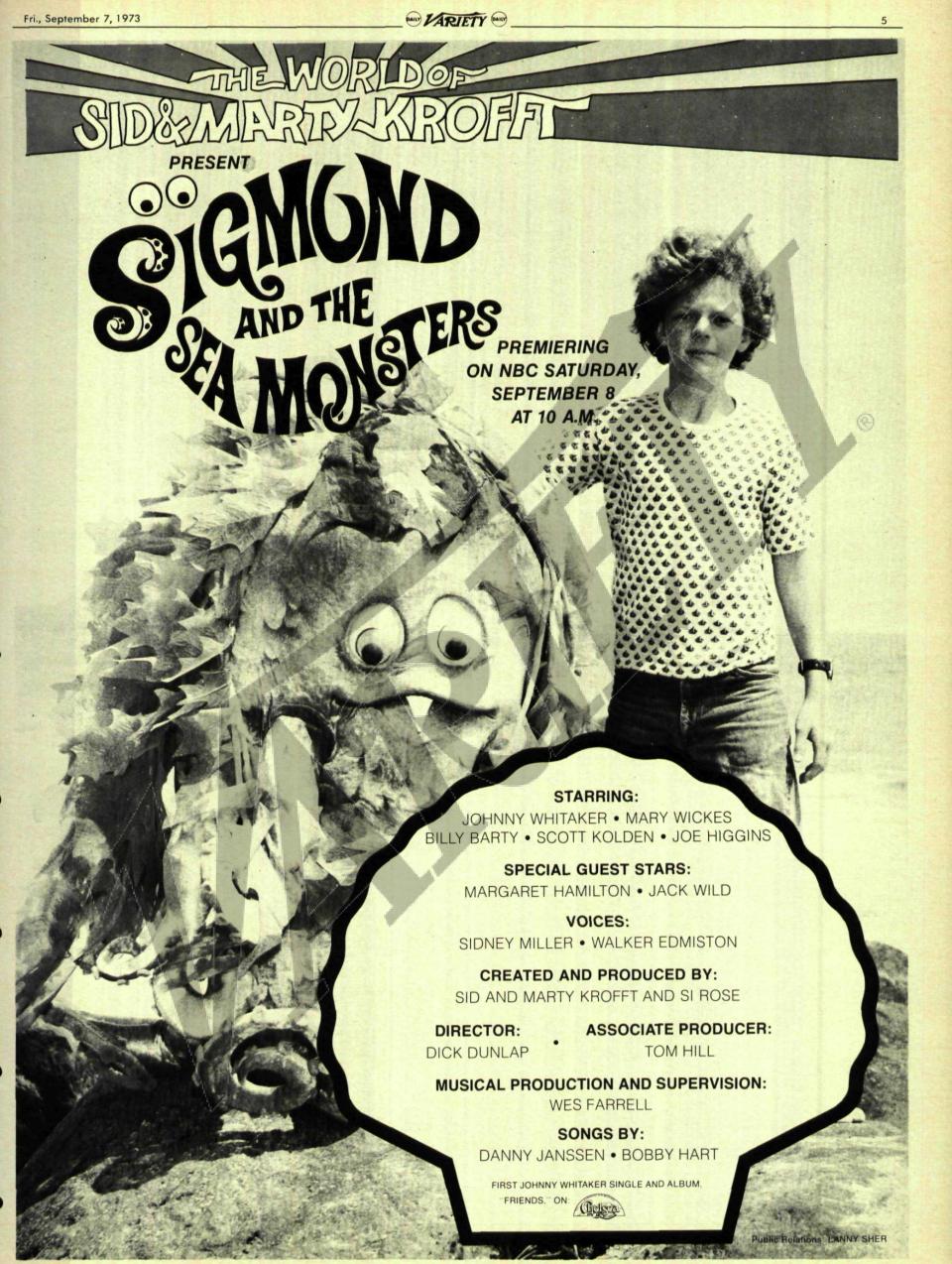 An ad for “Sigmund and the Sea Monsters” from the Sept. 7, 1973, edition of <em>Daily Variety</em>