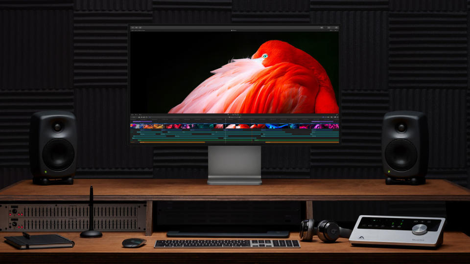 The Apple Pro Display XDR, one of the best monitors for video editing, in a pro video editing setup