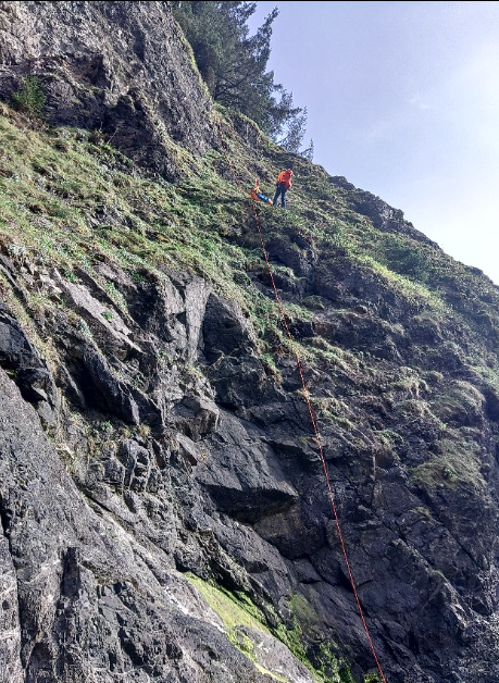 A California Bay Area man is dead after falling more than 300 feet off this cliff on April 21, 2024 while hiking with his wife in Curry County, Oregon.