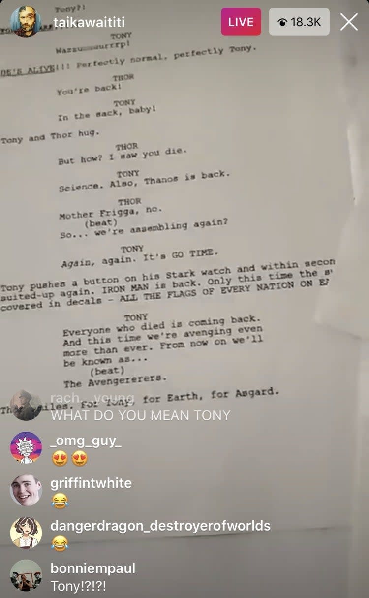 Taika Waititi shared a fake script for 'Thor: Love and Thunder' on Instagran. (Credit: Instagram)