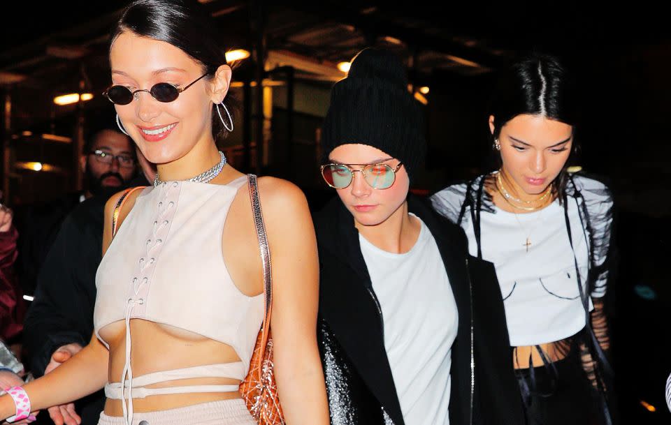 Here Kendall, Cara AND Bella are together. Source: Getty