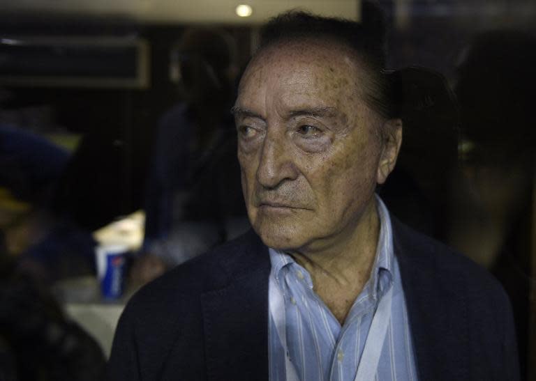Picture taken on May 14, 2015 at Boca Juniors stadium in Buenos Aires showing then South American Football Confederation (CONMEBOL) vice president, Uruguayan Eugenio Figueredo