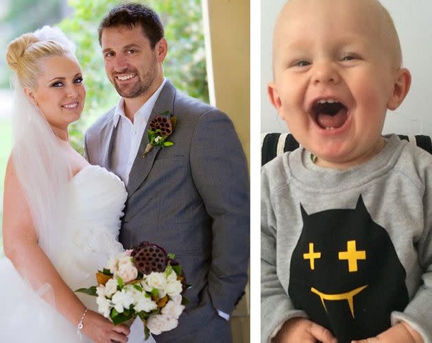 John and Bianka on their wedding day, left, and baby Jude. Credit: Supplied