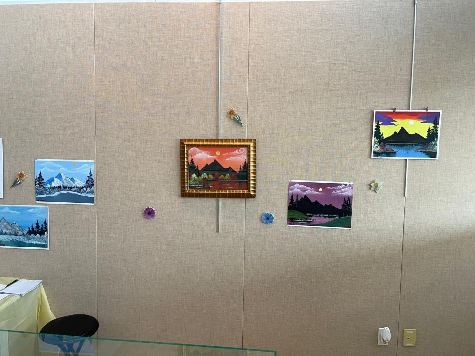 Paintings done by Willingboro artist Jonathan Wynn are shown at the Willingboro Public Library from his recent art exhibit.