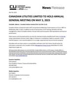 CANADIAN UTILITIES LIMITED TO HOLD ANNUAL GENERAL MEETING ON MAY 3, 2023 (CNW Group/Canadian Utilities Limited)