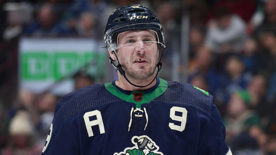 J.T. Miller wasn't pleased to see Collin Delia in the Canucks' crease in the waning moments of Thursday's game against the Jets.  (Photo by Jeff Vinnick/NHLI via Getty Images)