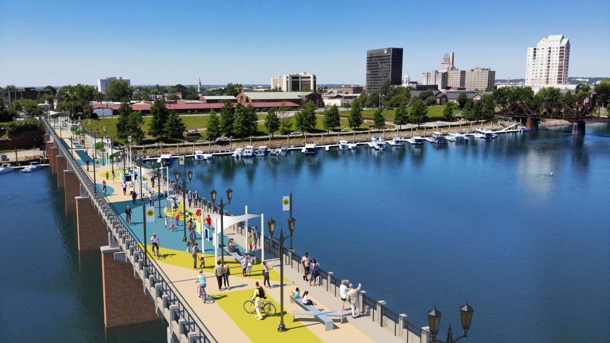 A rendering of the Fifth Street Bridge after its conversion to a pedestrian-only thoroughfare running from Augusta to a less-developed area of North Augusta.