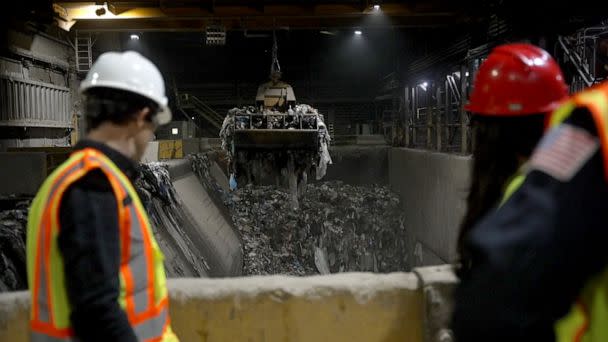 PHOTO: Some of the plastic bag trackers placed by ABC in store recycling bins later pinged from incinerators, with one registering from the Wheelabrator facility in Peekskill, New York. (ABC News)