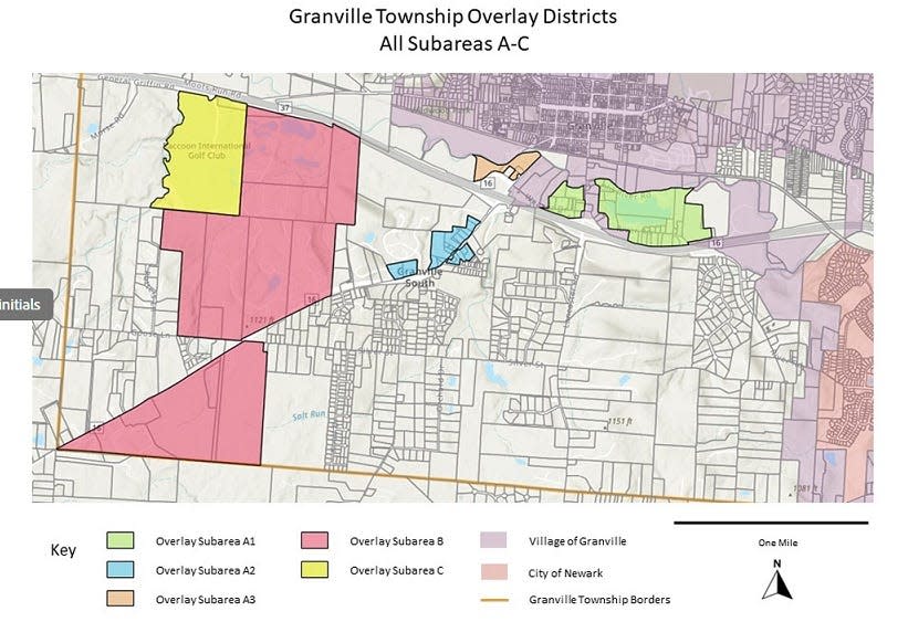 This map shows the properties included in Granville Township's zoning overlay district. Because of stricter zoning standards, overlay districts are one of the ways to protect areas as Licking County faces development pressure.