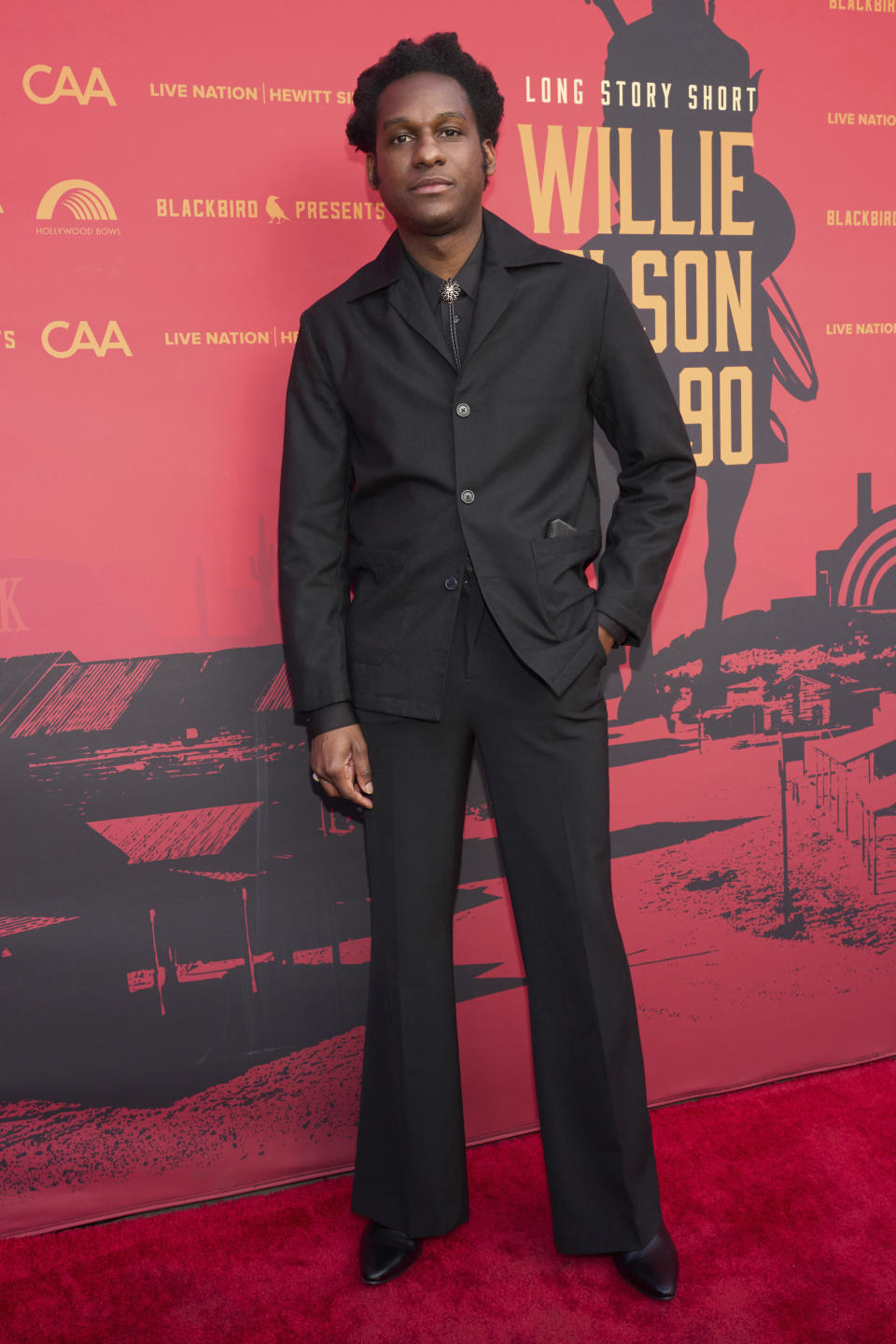 Leon Bridges arrives at Willie Nelson 90, celebrating the singer's 90th birthday, on Saturday, April 29, 2023, at the Hollywood Bowl in Los Angeles. (Photo by Allison Dinner/Invision/AP)