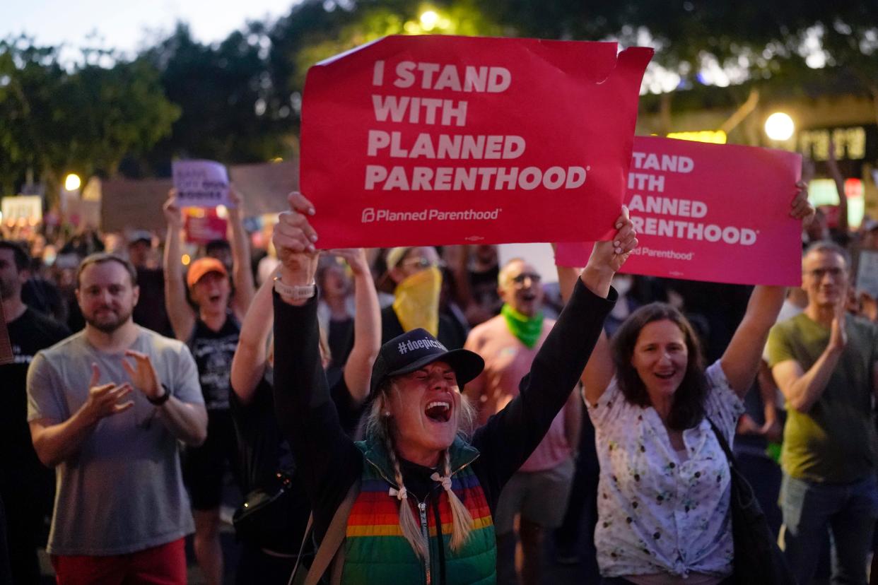 Supporters of abortion rights chant slogans outside a Planned Parenthood clinic during a protest in West Hollywood on June 24.