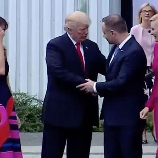 The clip shows Trump shaking the Polish President's hand. Photo: TIME