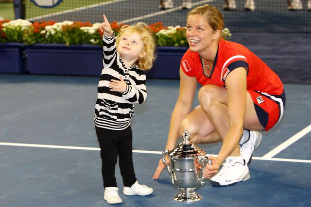 <p>Julian Finney/Getty</p> Kim Clijsters with daughter Jada