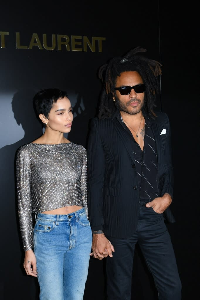 Zoe Kravitz and Lenny Kravitz attend the Saint Laurent show as part of the Paris Fashion Week Womenswear Fall/Winter 2020/2021 on February 25, 2020 in Paris, France.