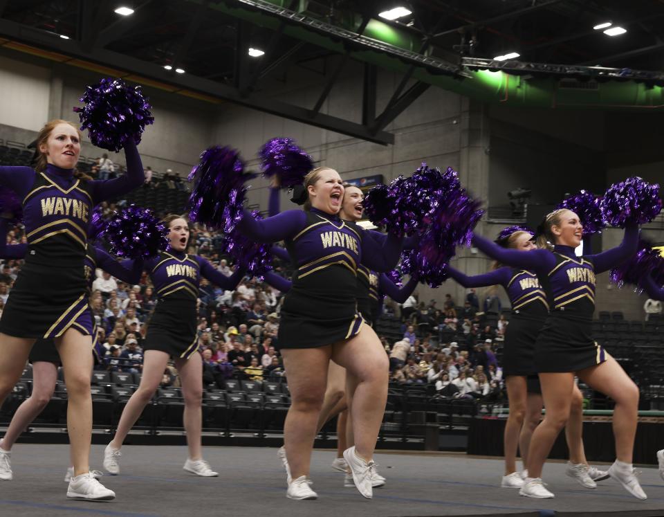 Wayne High School competes in the dance category at the Competitive Cheer Tournament at the UCCU Center at Utah Valley University in Orem on Thursday, Jan. 25, 2023. | Laura Seitz, Deseret News