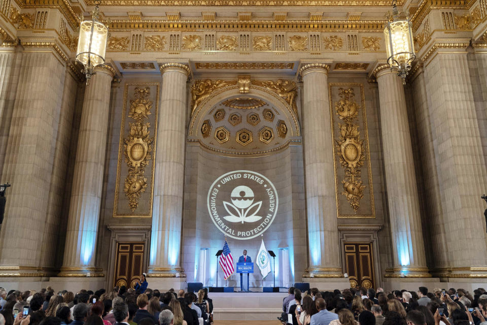 Environmental Protection Agency Administrator Michael Regan speaks to employees in Washington, Thursday, June 27, 2024. ( AP Photo/Jose Luis Magana)