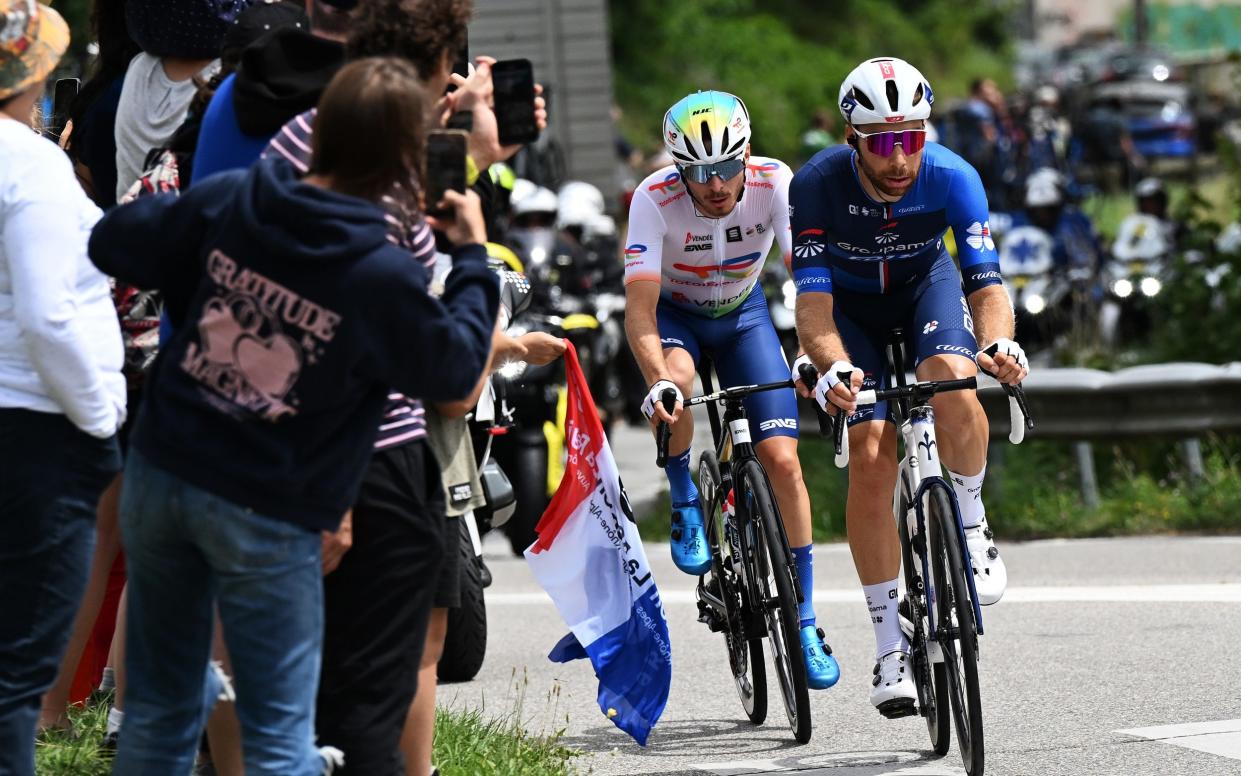 The two-man breakaway out in front