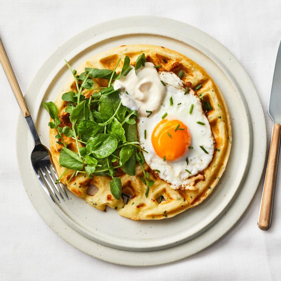 Cheesy Chive Waffles with Eggs