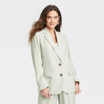 An oversize blazer in two springy colors