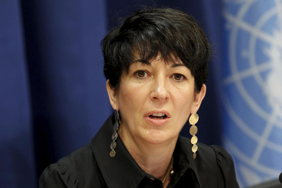 FILE — In this June 25, 2013 file photo, Ghislaine Maxwell, founder of the TerraMar Project, attends a press conference on the Issue of Oceans in Sustainable Development Goals, at United Nations headquarters. Despite his suicide, disgraced financier Jeffrey Epstein will still be put on trial in a sense in the coming weeks by a proxy: his former girlfriend, Ghislaine Maxwell. The 59-year-old Maxwell is to go before a federal jury in Manhattan later this month on charges she groomed underage victims to have unwanted sex with Epstein. (United Nations Photo/Rick Bajornas via AP)