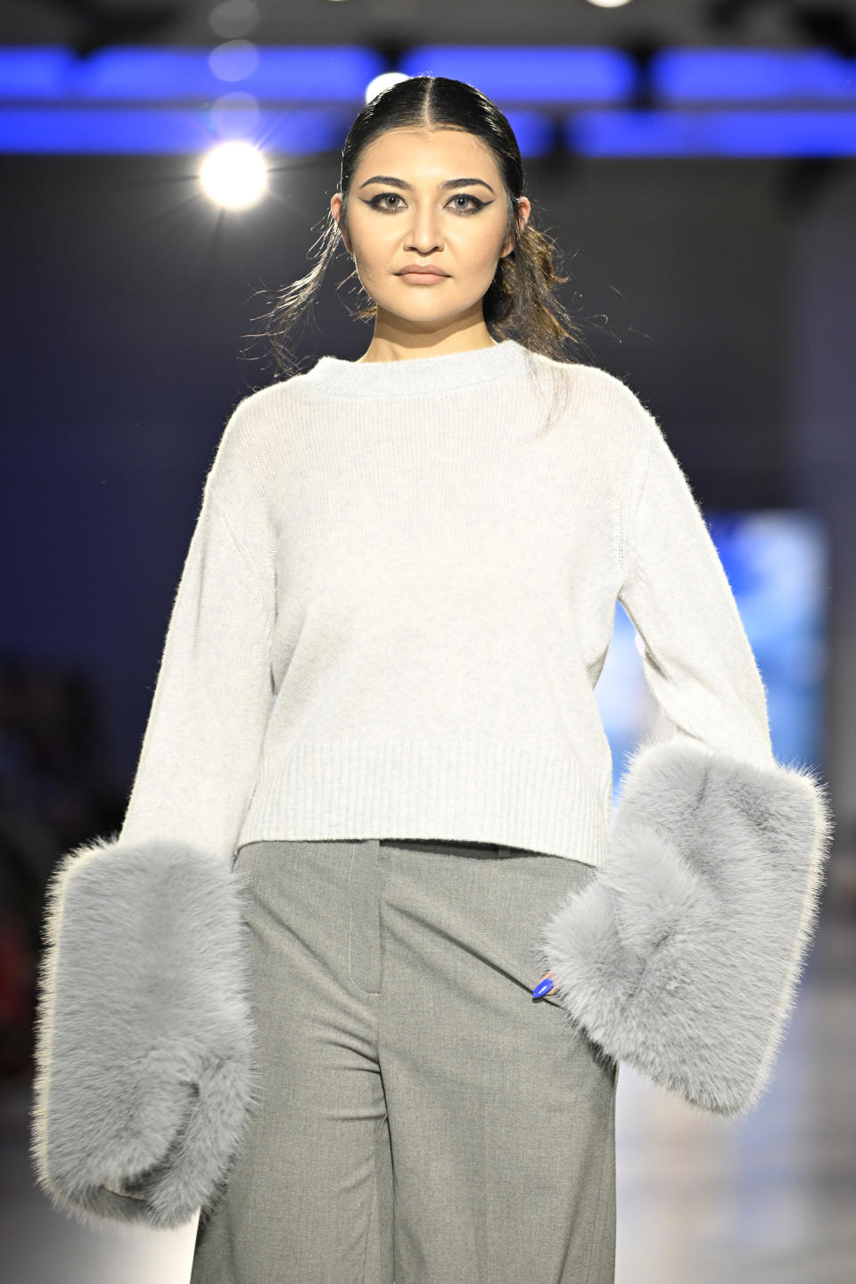 NEW YORK, NEW YORK - APRIL 19: A model walks the runway in Adrienne Landau for LIM College's 79th Annual Fashion Show at The Glasshouse on April 19, 2024 in New York City. (Photo by Arun Nevader/Getty Images for LIM College)