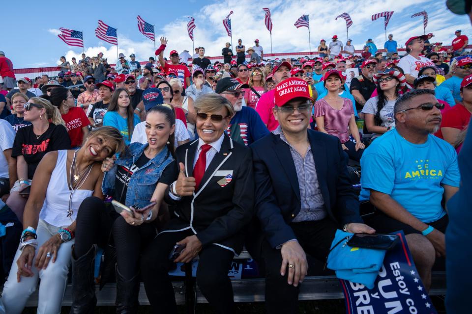 Rally goers, 45th President Donald Trump and Marco Rubio are seen at the Save America Rally at the Miami Dade County Fair and Expo in Miami on Sunday November 6, 2022.