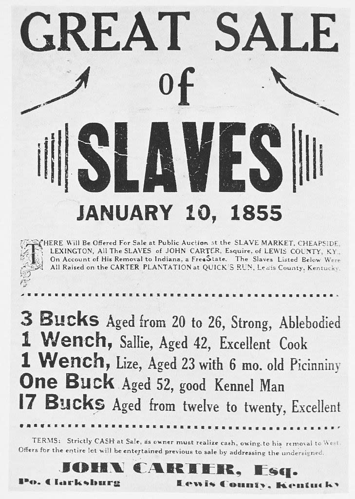 A sign for the "great sale of slaves"