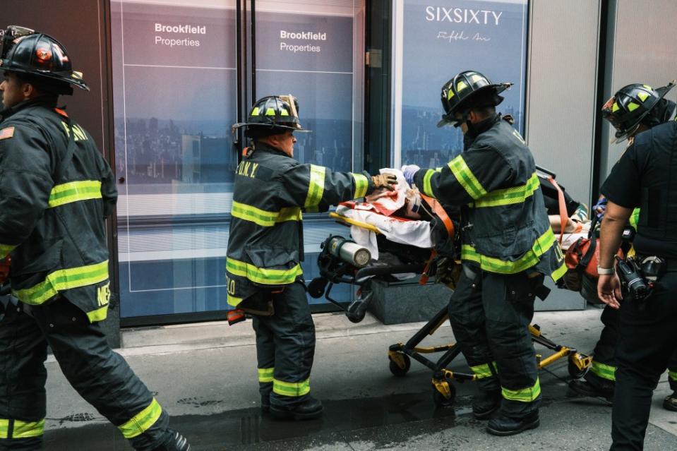 First responders at the scene where Eileen Donahue, 29, was pushed onto the subway tracks in Manhattan on Oct. 18, 2023. Stephen Yang for NY Post