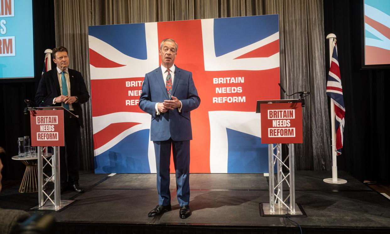 <span>Richard Tice and Nigel Farage of Reform UK. The party is seeking to win over disenchanted Tory voters.</span><span>Photograph: Sean Smith/The Guardian</span>