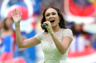 <p>Aida Garifullina performs during the opening ceremony prior to the 2018 FIFA World Cup Russia Group A match between Russia and Saudi Arabia at Luzhniki Stadium on June 14, 2018 in Moscow, Russia. (Photo by Catherine Ivill/Getty Images) </p>