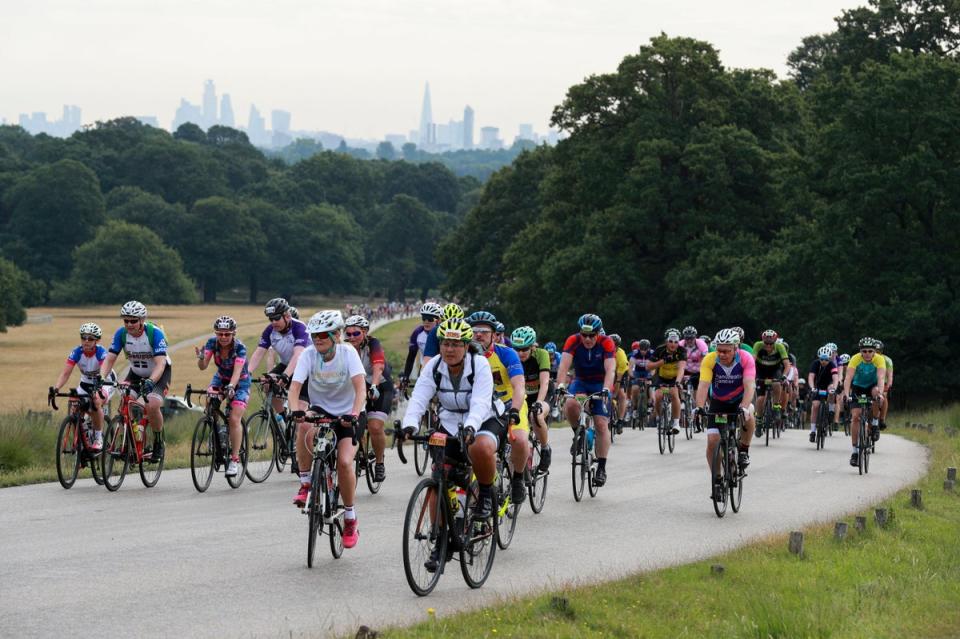 Cyclists in Richmond Park during the Prudential RideLondon in 2019 (PA)