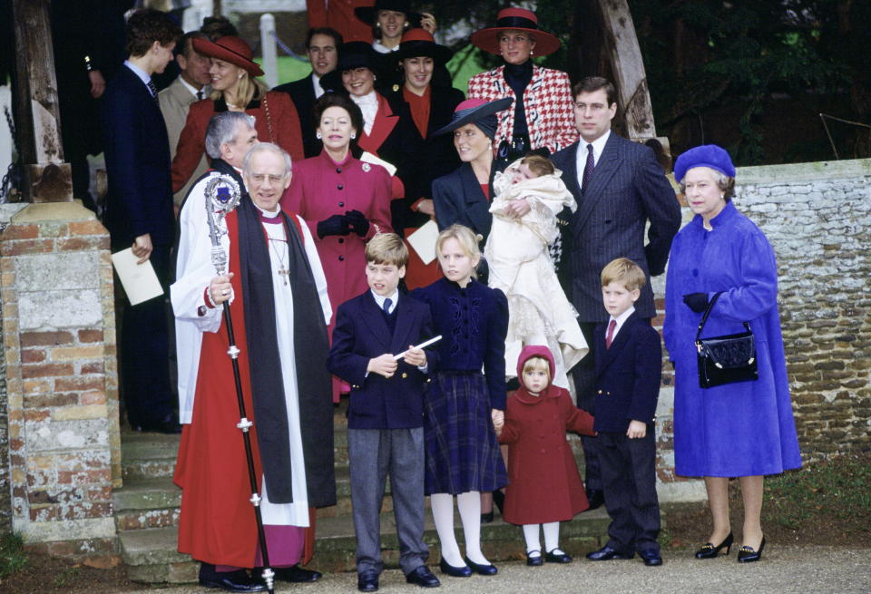 The Royal Family gather at Sandringham for Princess Eugenie's christening in December 1990