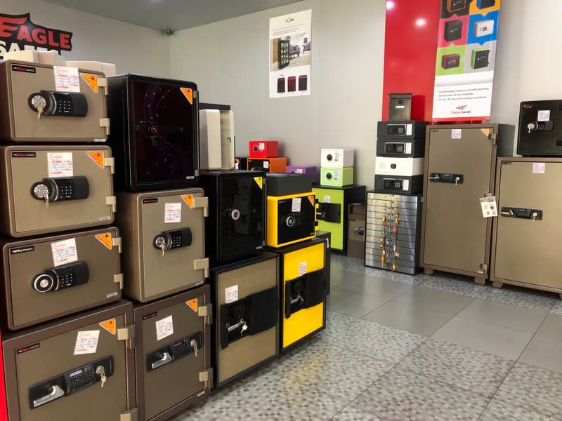 Safes are displayed on sale in Shehab Security shop in Beirut