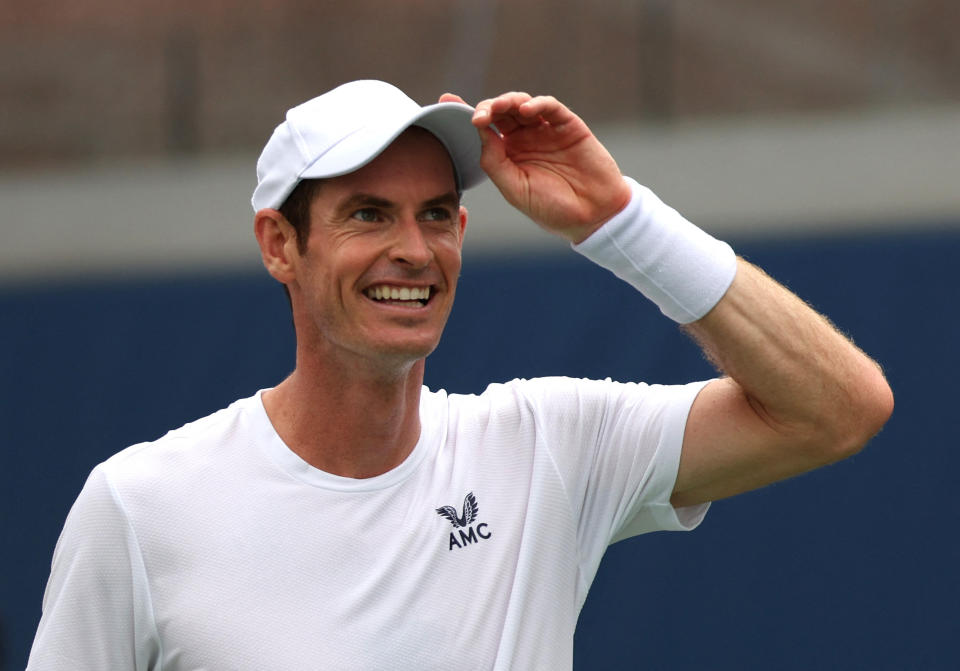 Andy Murray during Tuesday's milestone victory. (Reuters/Mike Segar)