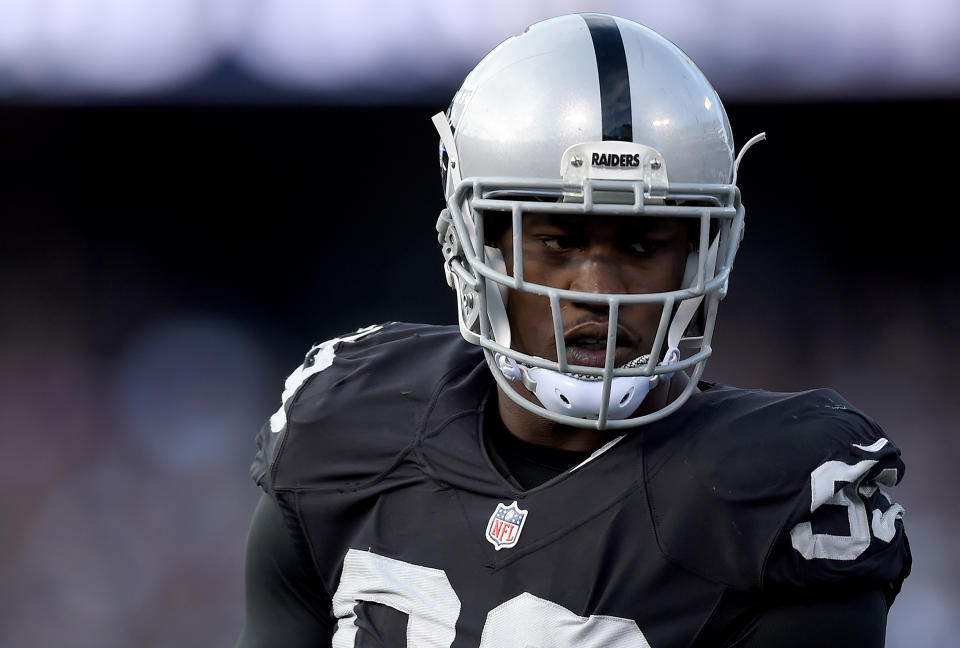 Former 49ers and Raiders pass-rusher Aldon Smith was arrested for suspicion of DUI on Monday night. (AP)