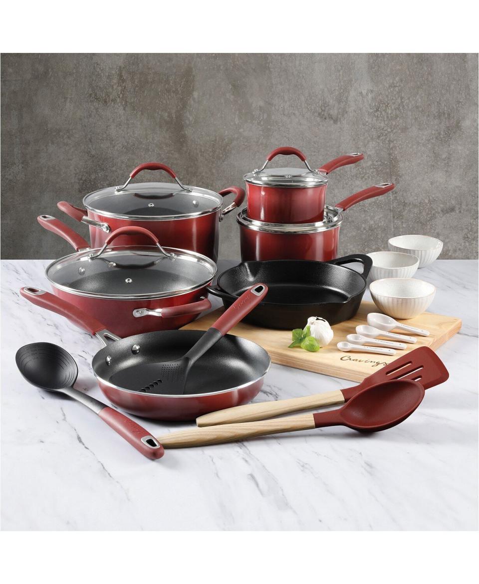 If you or someone you know recently moved into their first place, this cookware set has just about anything you'll need in the kitchen. It set comes with a stock pot and sauce pans, along with essentials like wood cutting board and measuring spoons. <a href="https://fave.co/35G9ucU" target="_blank" rel="noopener noreferrer">Originally $500, get the set now for $100 at Macy's</a>.