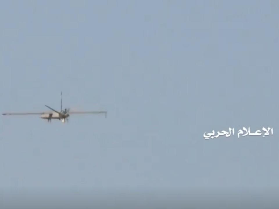 A Samad-3 drone aircraft flies at an unidentified location in Yemen in this still image taken from a video released by the Houthi-run Al-Masirah TV on July 9, 2019.