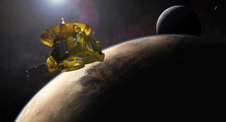 An artist's impression of NASA's New Horizons spacecraft encountering Pluto and its largest moon, Charon, is seen in this NASA image from July 2015. REUTERS/NASA/Applied Physics Laboratory/Southwest Research Institute