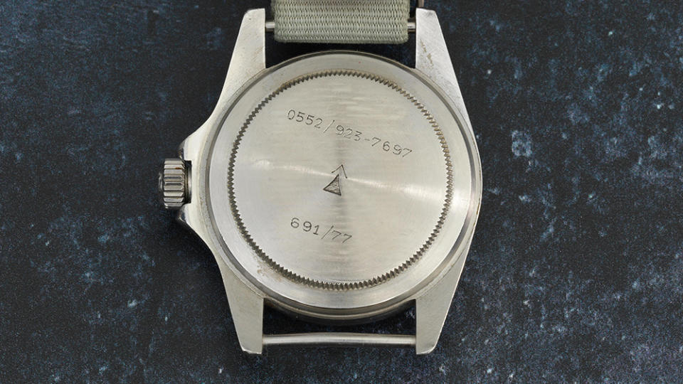 The military numbers on the back of this particular watch refer to it being issued in 1977. - Credit: Bonhams