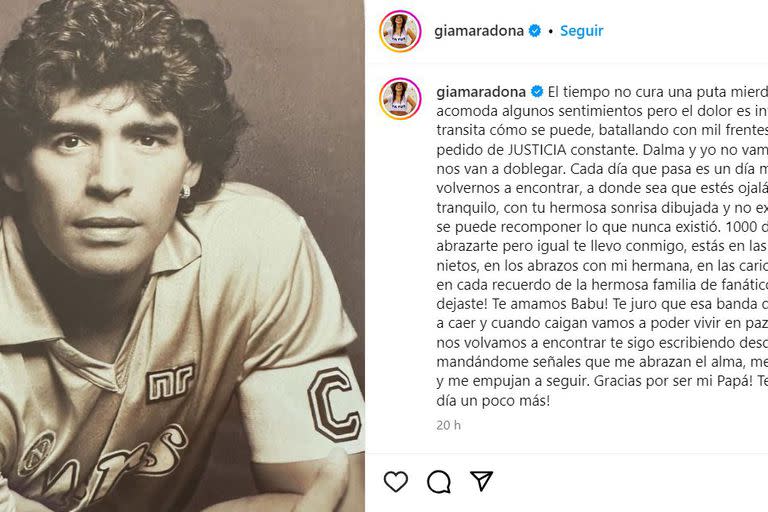 El posteo de Gianinna Maradona recordando a su papá, a 1000 días de su fallecimiento