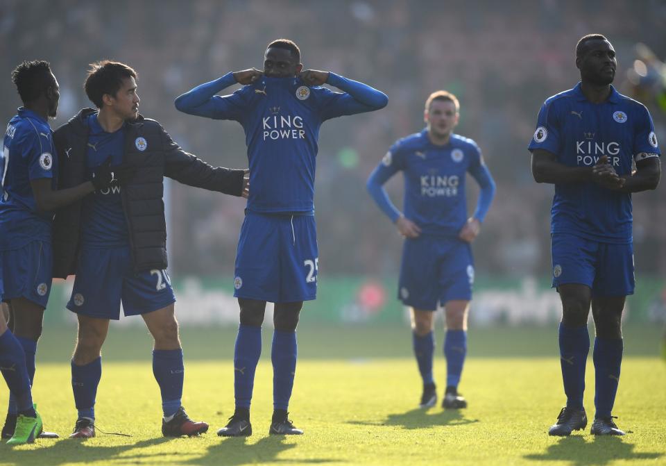 <p>Leicester players looking disheartened after the heavy defeat in Southampton </p>