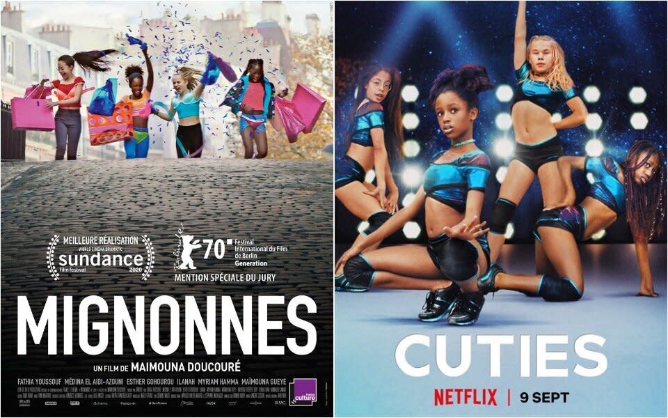 The original French poster of "Cuties" (left) versus the poster first used for the film's Netflix release. (Photo: HuffPost US)