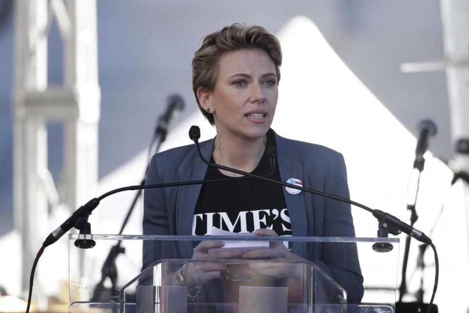 Actress Scarlett Johansson speaks at a Women's March in LA (AP)