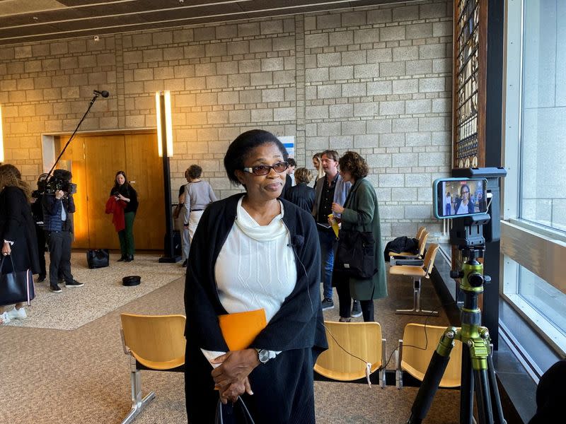 FILE PHOTO: Widow Esther Kiobel reacts after Dutch court rejected a suit against Shell in The Hague