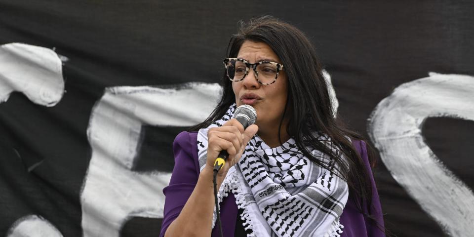 Rep. Rashida Tlaib at a pro-Palestine protest in Washington, DC on October 18, 2023.