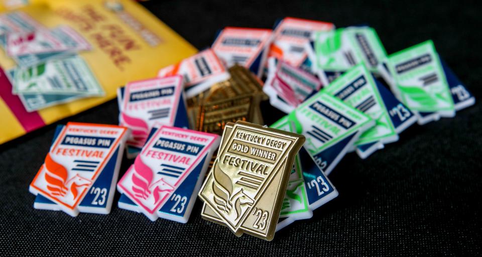 The 2023 Kentucky Derby Festival pins were shown on Friday, February 24, 2023, at the Evan Williams Bourbon Experience.