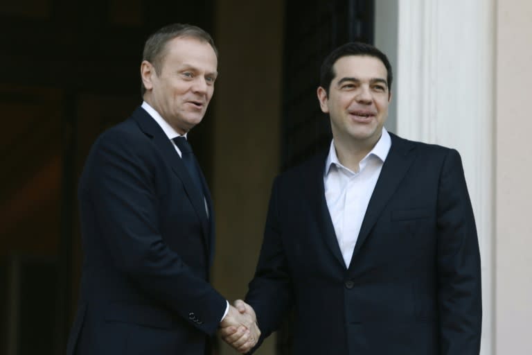 European Council President Donald Tusk (left) held talks with Greek Prime Minister Alexis Tsipras in Athens, on March 3, 2016