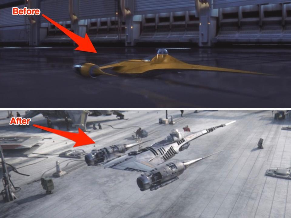 Before and after of the Naboo starfighter.