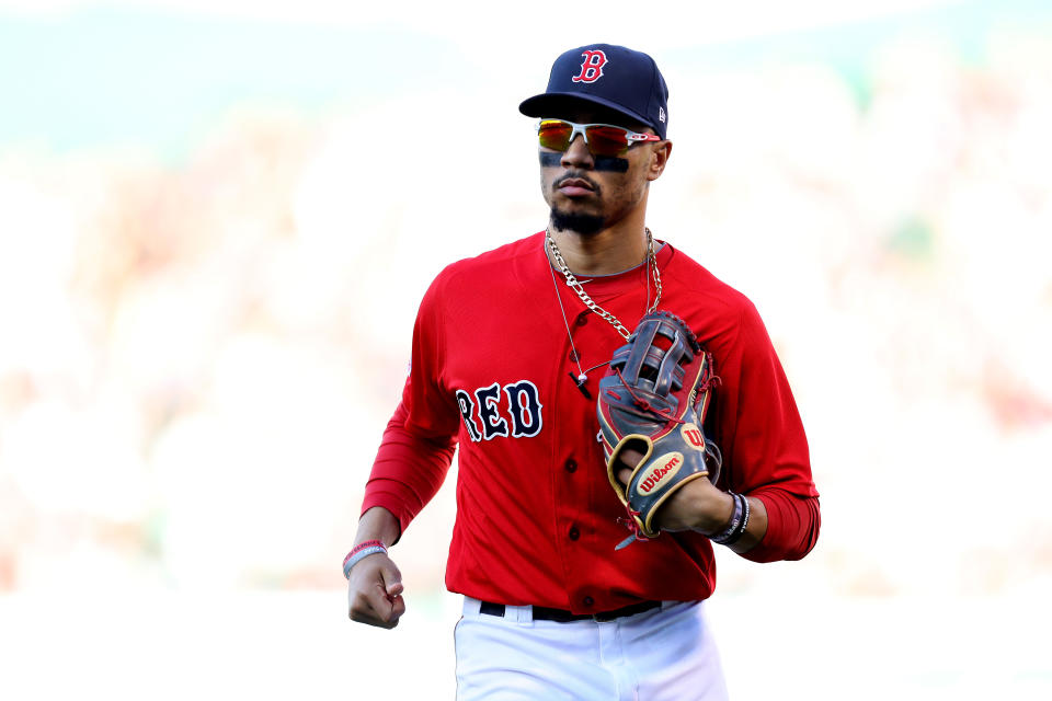 BOSTON, MASSACHUSETTS - SEPTEMBER 29: Mookie Betts #50 of the Boston Red Sox runs to the dugout during the fifth inning against the Baltimore Orioles at Fenway Park on September 29, 2019 in Boston, Massachusetts. (Photo by Maddie Meyer/Getty Images)